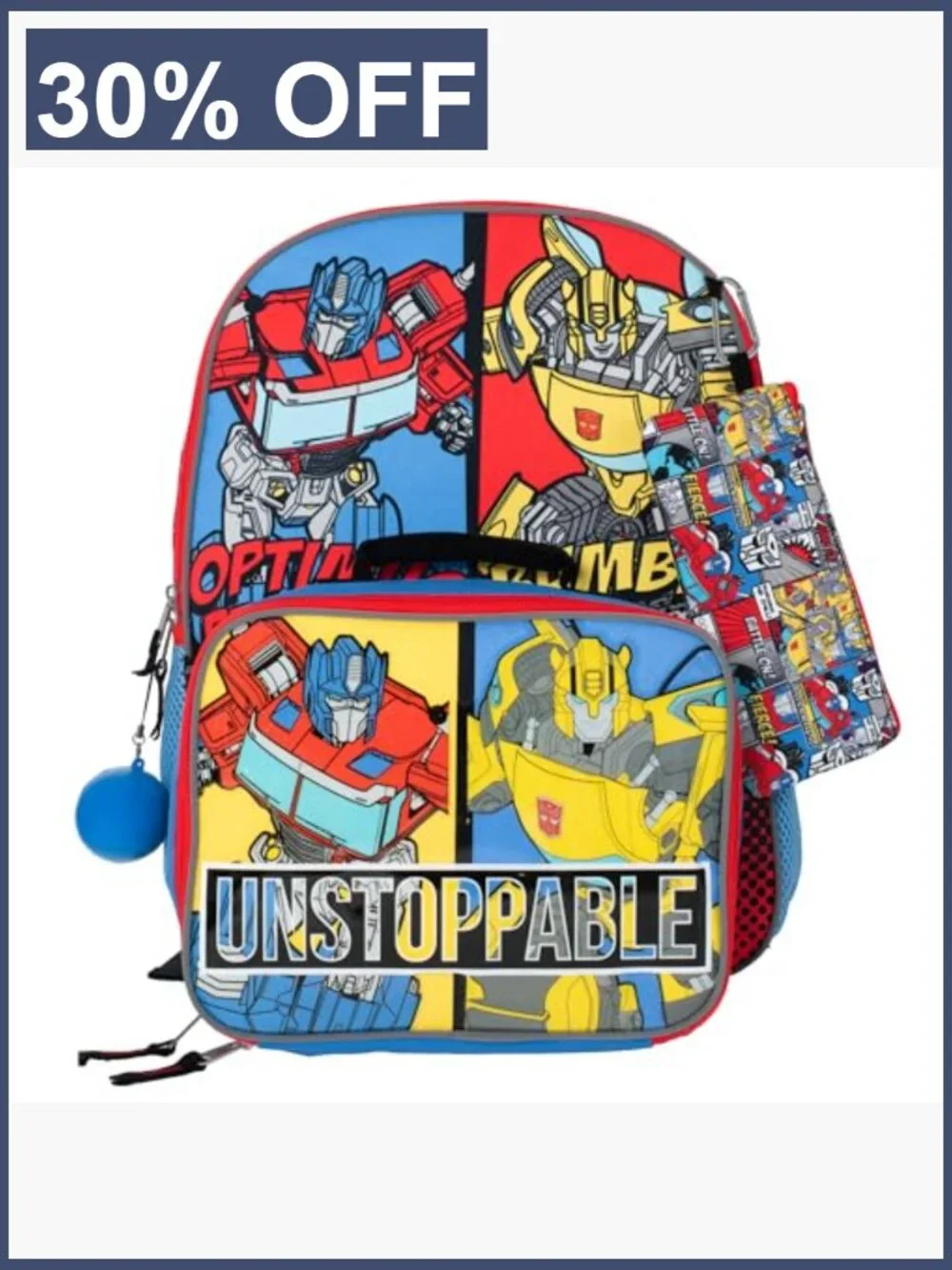 Transformers Backpack Set for Kids - 5 Piece School Bag with Lunchbox, Blue &